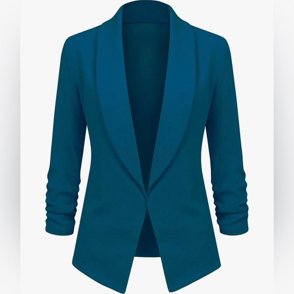 3/4 Sleeve Blazer Open Front Cardigan Jacket Work Office Blazer -teal